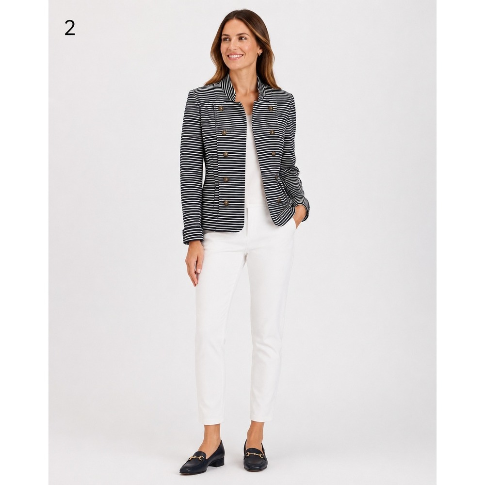 Tommy Hilfiger Military Nautical Blazer Jacket Womens M Navy White Stripe Preppy